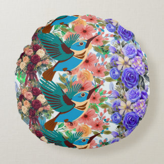 Kolibrimuster-Shirt, blaue Rose Rundes Kissen