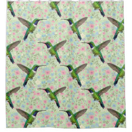 Kolibris auf einem Blumenhintergrund Duschvorhang