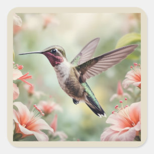 Kolibris Blumen Aquarell Kunst Quadratischer Aufkleber