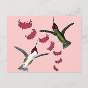 Kolibris Grunge-Herzen mit Flügeln Postkarte