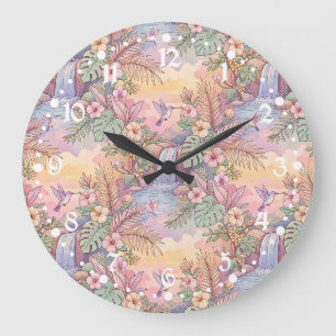 Kolibris Hibiskus Wasserfall Fröhlich Große Wanduhr