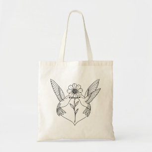 Kolibris in Herzform mit Blumenliniendesign Tragetasche