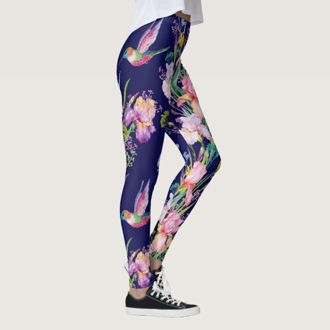 Kolibris u. blaues Mit Blumenlegging Leggings (Rechts)