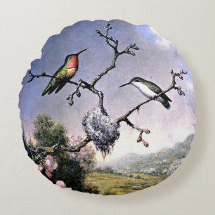 Kolibris und Apfelblüten Rundes Kissen