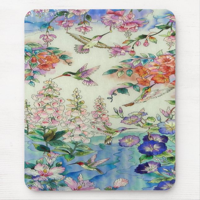 Kolibris und beflecktes Glas wow der Blumen Mousepad (Vorne)