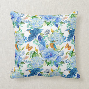 Kolibris und Blaue Hortensie Kissen