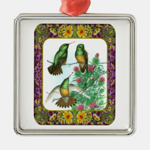 Kolibris und Blumen #1 Ornament Aus Metall