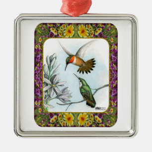 Kolibris und Blumen #2 Ornament Aus Metall