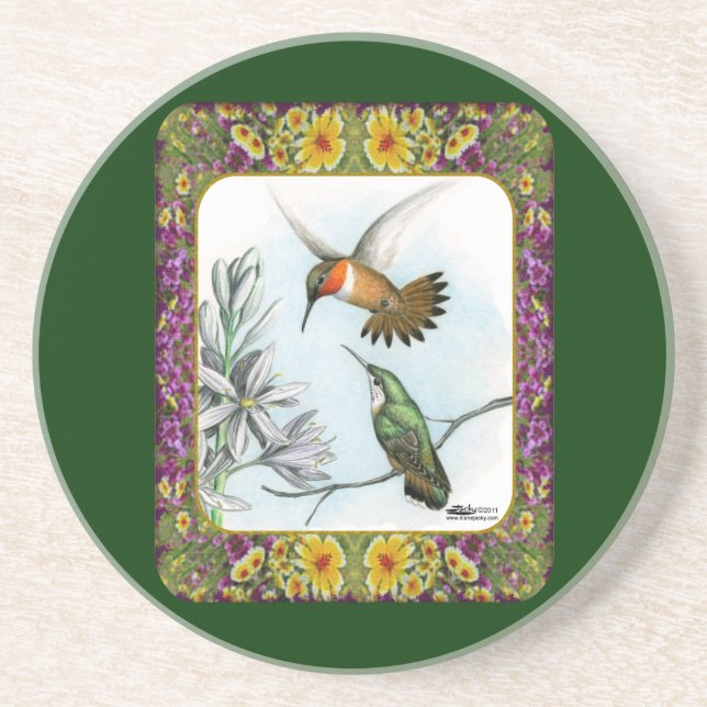 Kolibris und Blumen #2 Sandstein Untersetzer (Vorne)
