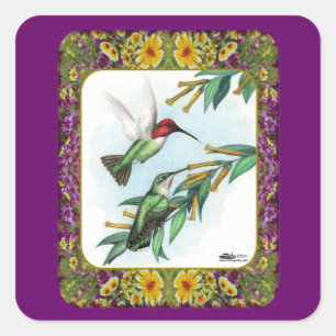 Kolibris und Blumen #4 Quadratischer Aufkleber