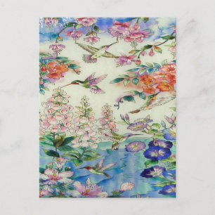 Kolibris und Blumen Glasmalerei WOW Postkarte