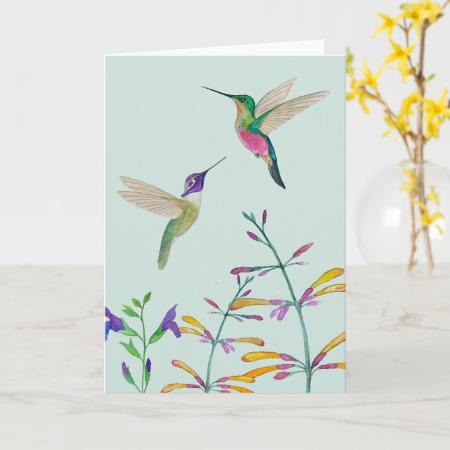 Kolibris und Blumen Karte (Gelbe Blume)