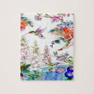 Kolibris und Blumen-Landschaft Puzzle