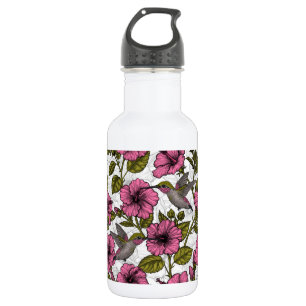 Kolibris und rosa Hibiskusblüten Edelstahlflasche