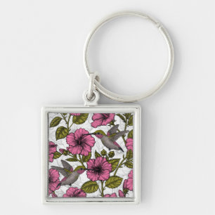Kolibris und rosa Hibiskusblüten Schlüsselanhänger