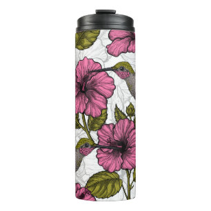 Kolibris und rosa Hibiskusblüten Thermosbecher