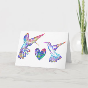 Kolibris und Wasserfarbe Liebes-Herz-Hochzeit Karte