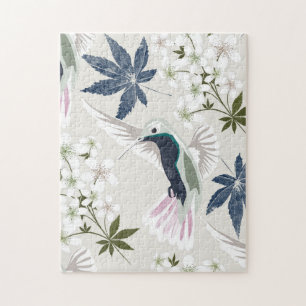 Kolibris und weiße Blumen. Puzzle