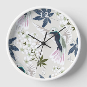 Kolibris und weiße Blumen. Uhr