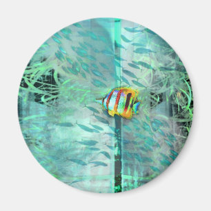 Kollage Angelfische schwimmen in einer Schule aus  Magnet