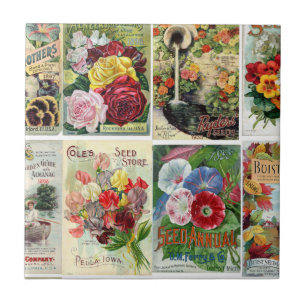 Kollage aus Vintage-Blumensamenkatalogen Fliese