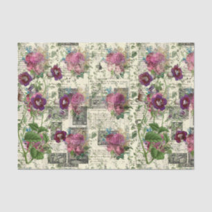 Kollage mit lila floralen Ephemera Seidenpapier