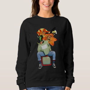 Kollage Retro Vintage Ente Blumen Mixed Media Kuns Sweatshirt