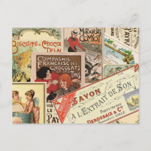 Kollage vintage französischer Schokoladenwerbung Postkarte