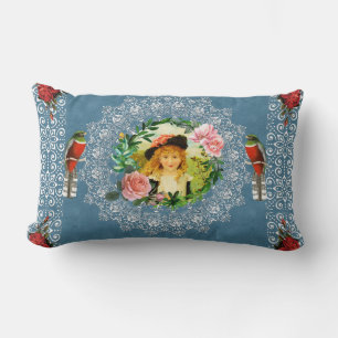 Kollage vintage Retro mit Spitze und Blumen Lendenkissen