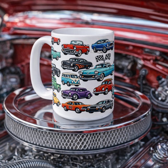 Kollagemuster mit klassischen Oldtimern Kaffeetasse (Von Creator hochgeladen)