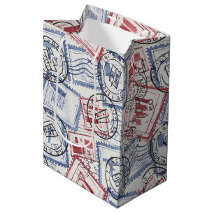 Kollagemuster mit Vintage-Poststempeln (2) Mittlere Geschenktüte