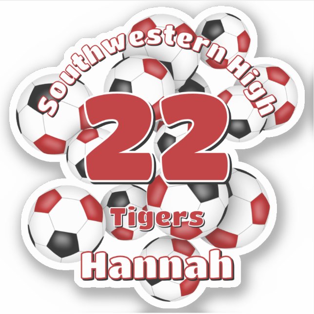 Kollektion von roten schwarzen Fußballbällen Teamg Aufkleber (Vorderseite)