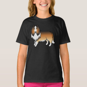 Kollie mit rauem Fell und süßem Cartoon-Hund T-Shirt