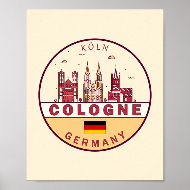 Köln City Skyline Emblem Poster (Vorne)
