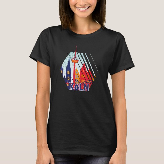 Köln City Skyline Silhouette Kontur Sk T-Shirt (Vorderseite)