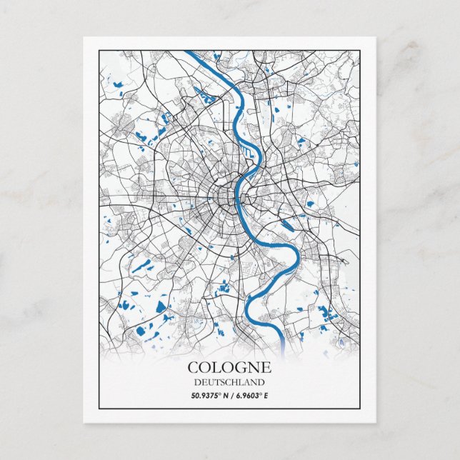 Köln Deuschland City Map Einfaches Ziel Postkarte (Vorderseite)