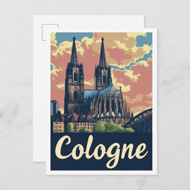 Köln Deutschland Art Vintage Reise Illustration Postkarte (Vorne/Hinten)