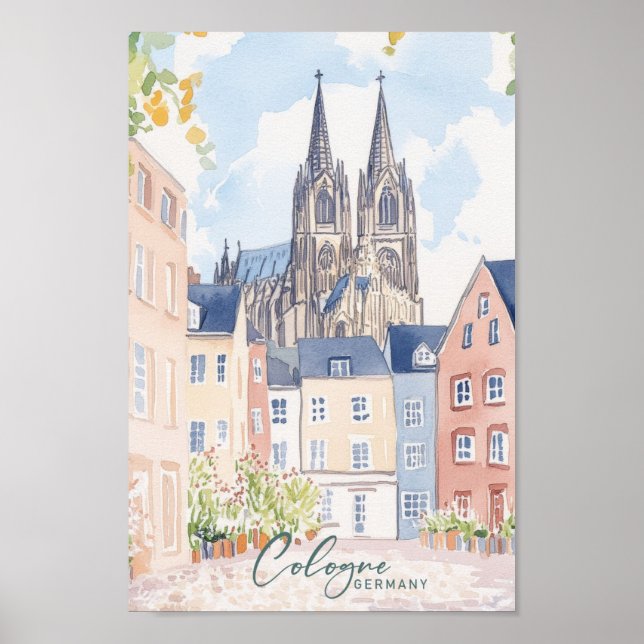 Köln Deutschland Gouache Paint Illustration Travel Poster (Vorne)