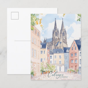 Köln Deutschland Gouache Paint Illustration Travel Postkarte