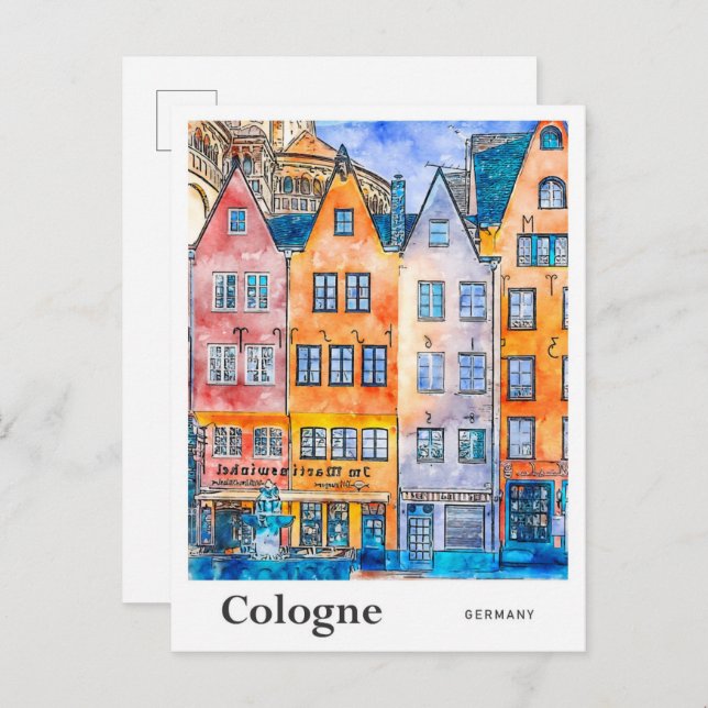Köln Deutschland Reisen Wasserfarbenhandzeichnung Postkarte (Vorne/Hinten)