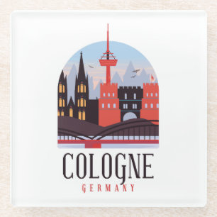 Köln Deutschland Vintage Stadtansicht Glasuntersetzer