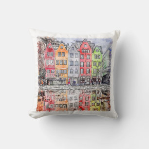 Köln - Handgezeichnete Wasserfarbskizze Kissen