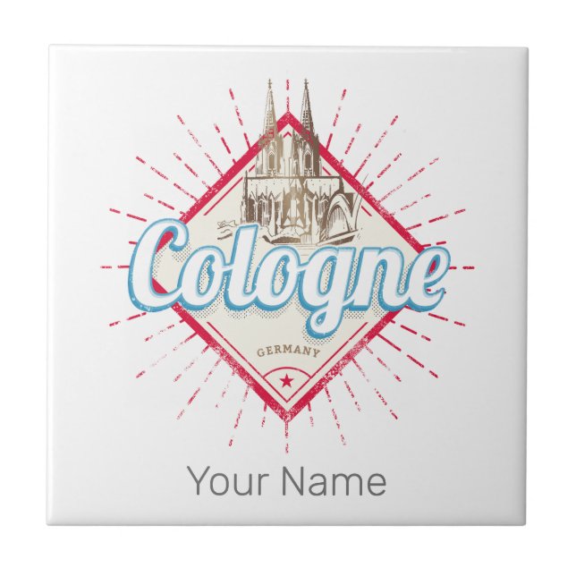 Köln Stadt Deutschland Retro Kathedrale Vintag Fliese (Vorderseite)