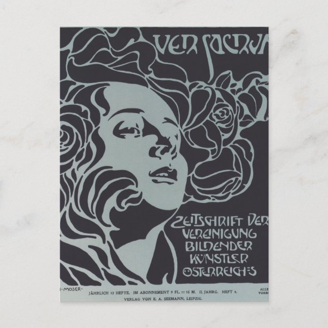Koloman Moser-Girl's Head. Deckungsdesign Ver Sacr Postkarte (Vorderseite)