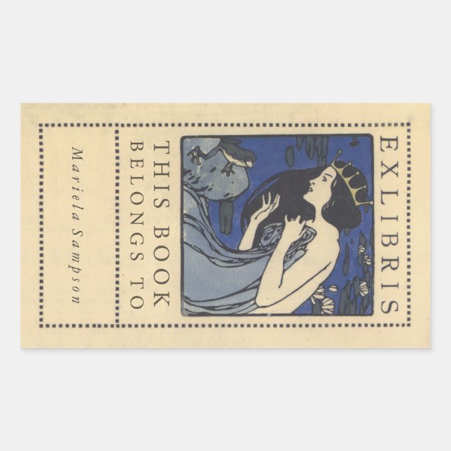 Koloman Moser Princess and Frog Book Labels Rechteckiger Aufkleber (Vorderseite)