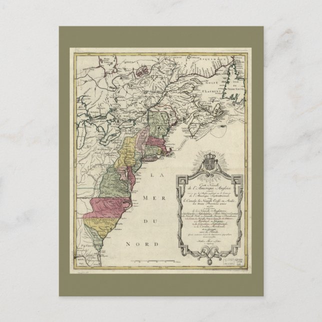 Kolonial America Map von Matthaus Lotter (1776) Postkarte (Vorderseite)