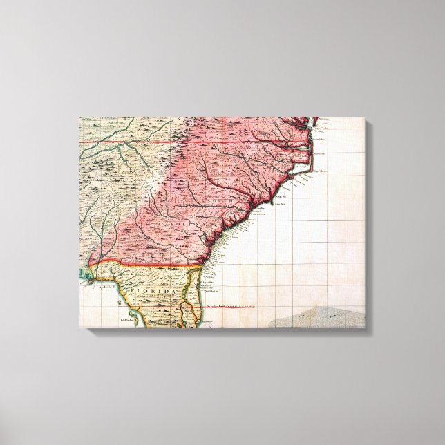 KOLONIALAMERIKA-KARTE, 1733 LEINWANDDRUCK (Vorderseite)