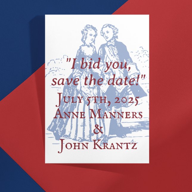 Koloniales amerikanisches Paar Rettete-the-Date Postkarte (Von Creator hochgeladen)