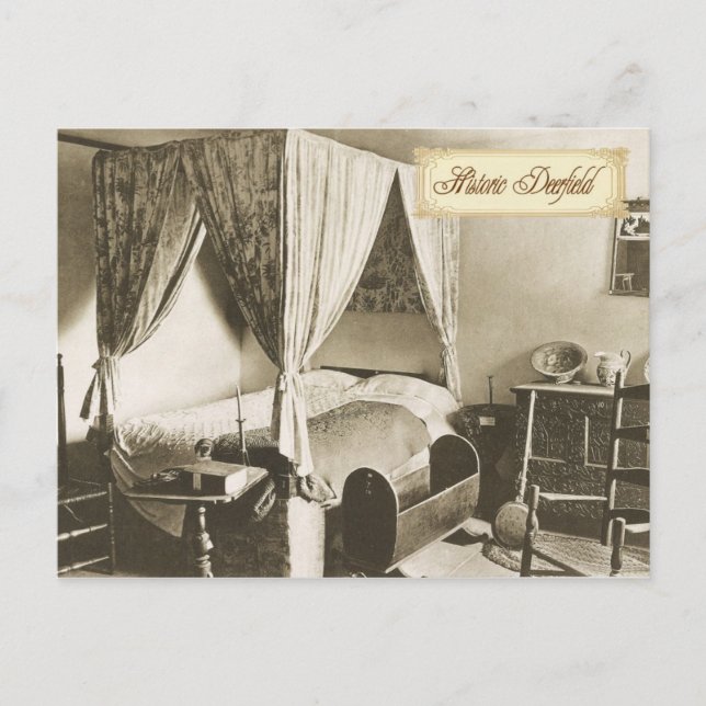 Koloniales Schlafzimmer in historischem Deerfield, Postkarte (Vorderseite)