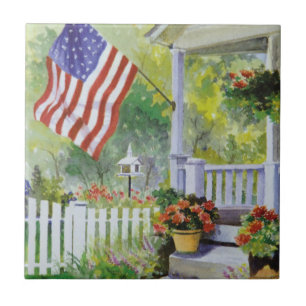 Kolonialstaat Zuhause American Flag Front Porch Fliese
